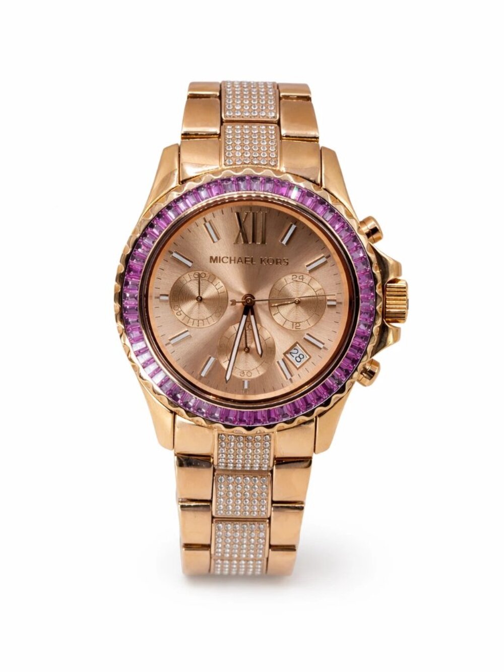 Michael Kors Everest Women's Rose Gold-Tone Crystal Chronograph Watch MK7211